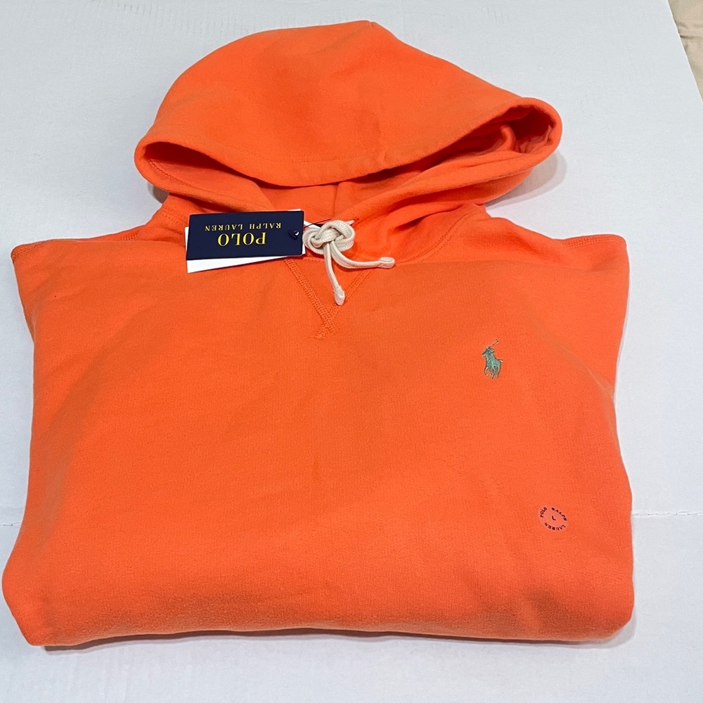 Polo by Ralph Lauren Orange Fleece hoodie Large. - Picture 1 of 6